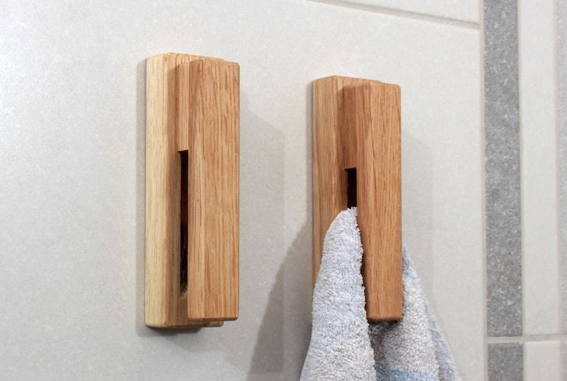 Oak Wood Wall Hook Wooden Bathroom Towel Holder Minimal Home - Etsy