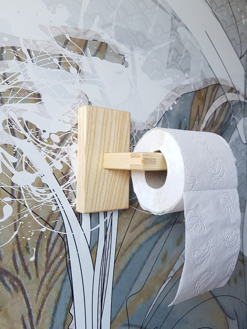 Ash wood toilet paper holder rack image 2