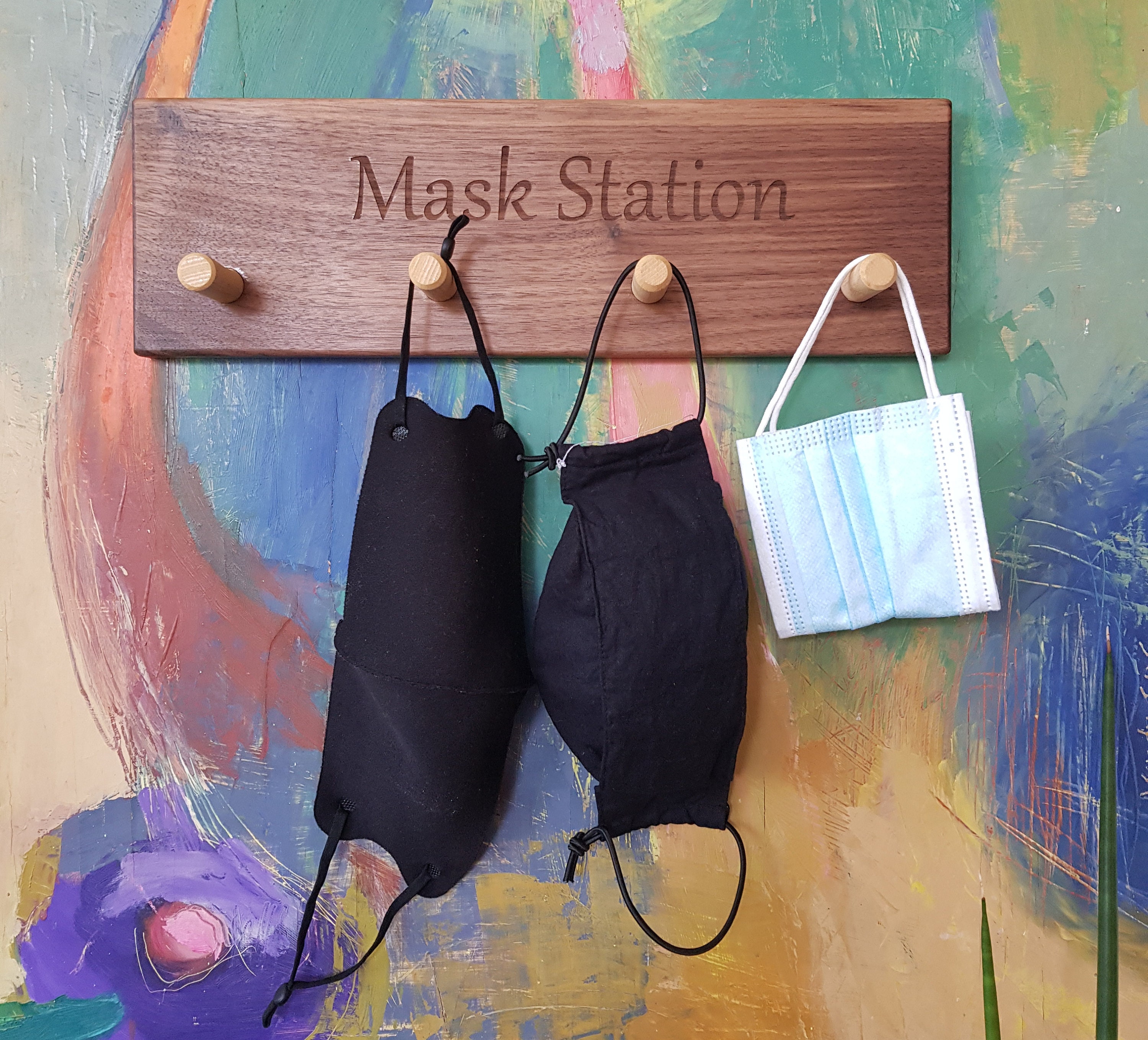 Mask storage hook Wood mask holder for wall Mask hanger Etsy