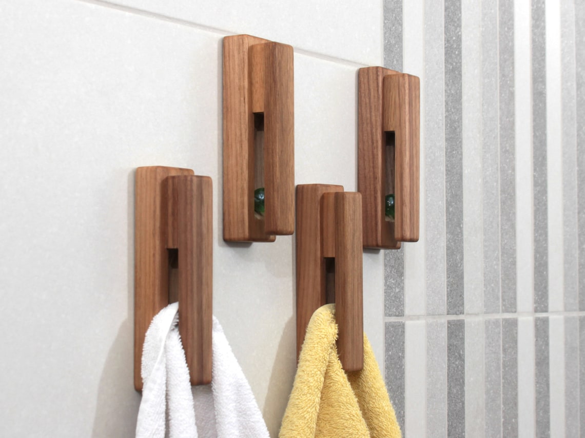 Towel Hooks Walnut Wall Hooks Wood Towel Rack Wooden Towel Etsy