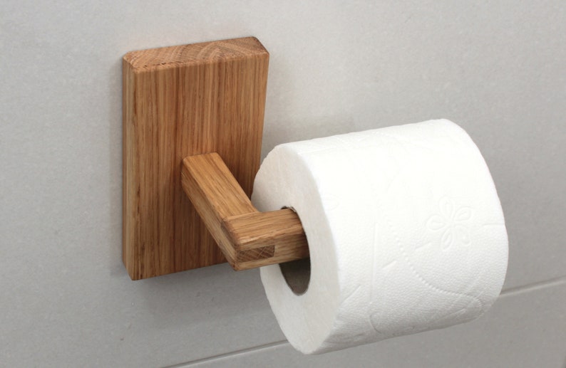 Oak wood toilet roll holder. Wood toilet paper holder. image 2