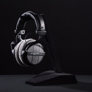 Handmade Minimalist Wood Headphone Stand with Deep Matte Black Flocked Surface image 2