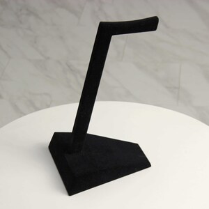 Handmade Minimalist Wood Headphone Stand with Deep Matte Black Flocked Surface image 7
