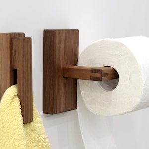 Walnut Toilet Paper Holder and  Wood Towel Holder Bathroom Set -  Minimalist Bathroom Accessoires