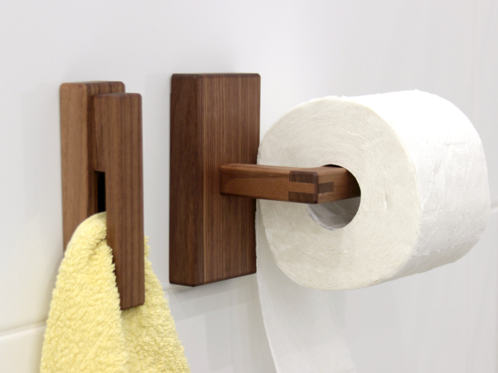 Soporte de papel higiénico de nogal y soporte de toallas de madera Set de  baño Accesorios de baño minimalistas -  México