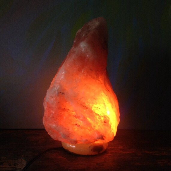Himalayan Salt Rock Table Lamp Night Light On Round Polished Etsy