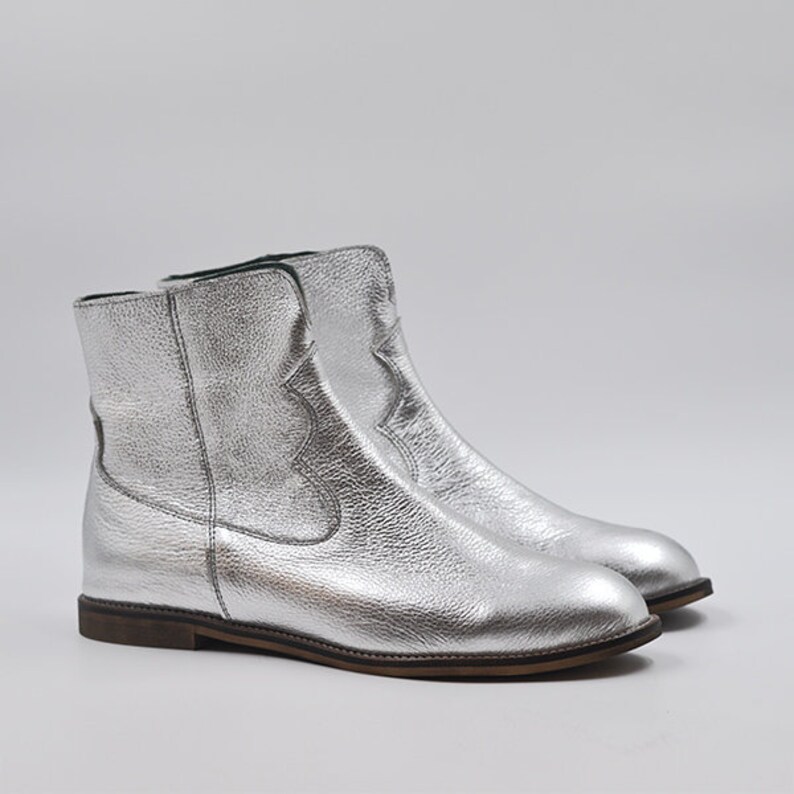 silver boots low heel