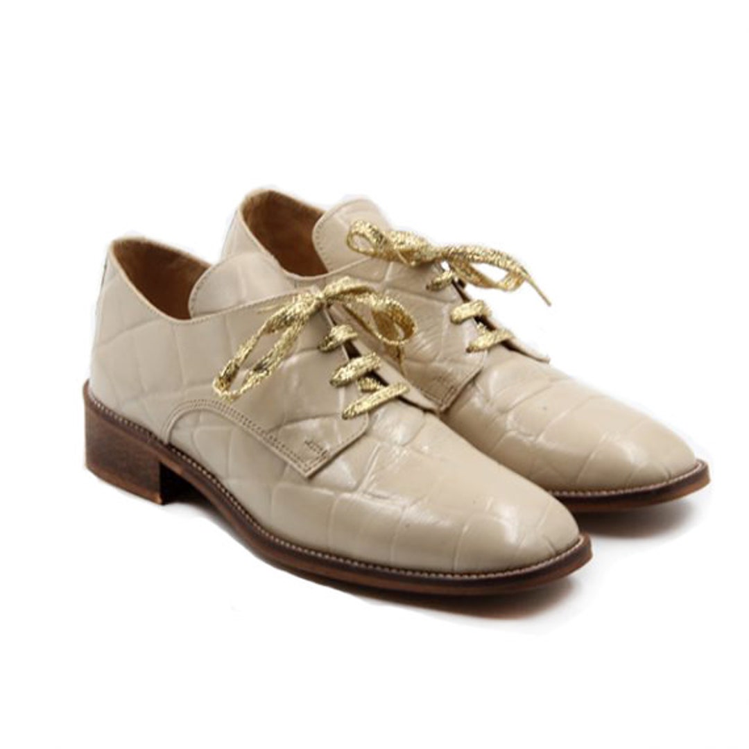 Oxford Shoes Cream Leather Shoes Tie Oxford Shoes Handmade Etsy