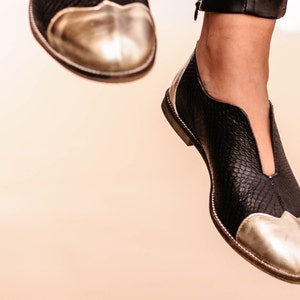 Sale Black Oxford Flat Shoes. Black and Gold oxford shoes image 2