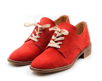 Oxford Shoes, Red Leather Shoes, Tie oxford shoes, Handmade Leather Shoes, Suede Oxford Shoes, Heeled Oxford Shoes, Red Leather Oxfords