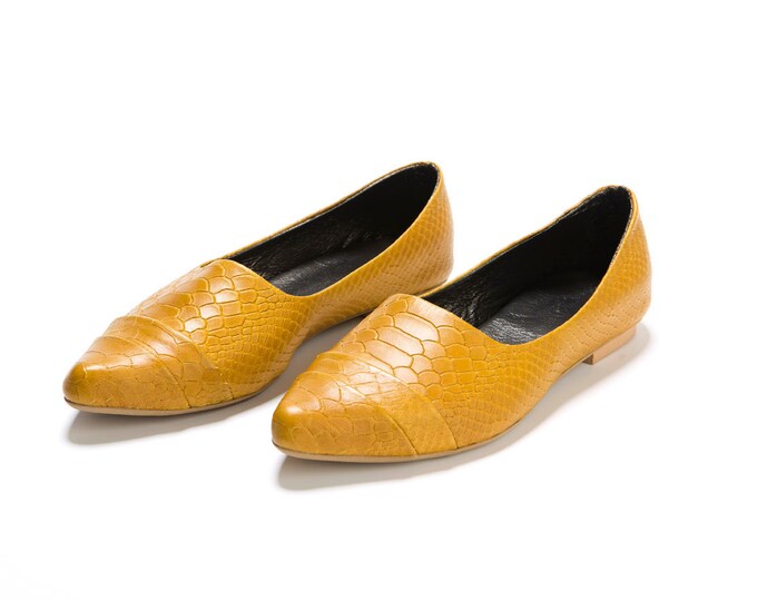 Sale Flat Yellow Mustard Shoes 10 off Mustard Snake Skin Etsy