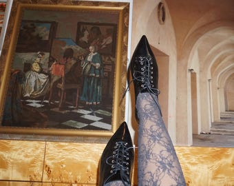 Rossalia - Pointed Toe Lace-Up Leather Flats – Handmade Shiny Black Leather Oxford Shoes for Women