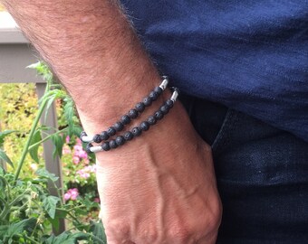 Black Lava Bead Bracelet - Men's Bracelet - Gift For Husband - Men's Jewelry - Magnetic Clasp Bracelet - Fathers Day Gift For Him - Lava Joe