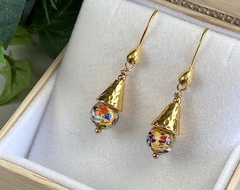 Venetian Glass Earrings - Venetian Earrings - Klimt Inspired Earrings - Artisan Earrings - Italian Glass - Venice Bell