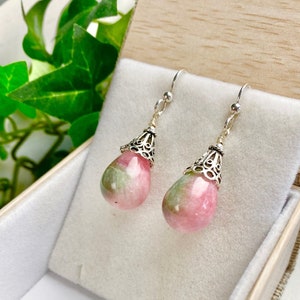 Candy Jade earrings - Candy Jade Jewelry - Pink and Green Jewelry - Marbled Earrings - Candy Jade