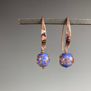 Venetian Glass Earrings - Venetian Glass Jewelry - Rose Gold Earrings - Vintage Venetian Glass -  Italian Glass - Rose Gold World