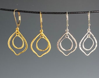 Brushed Gold Earrings - Sterling Silver Earrings - Everyday Jewelry - Jewelry Gift - Girls Jewelry - Gold Silver Dangle