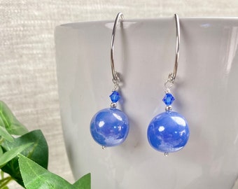 Murano Glass Earrings - Vintage Venetian Glass Jewelry - Blue Earrings - Blue Ball