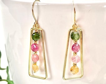 Tourmaline Earrings - Tourmaline Jewelry - Gemstone Earrings - Colorful Jewelry - Fairy