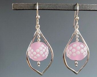 Lampwork Glass Earrings - Lamp Work Jewelry - Artisan Jewelry - Pink Earrings - Baby Pink