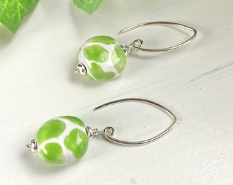 Kazuri Bead Earrings - African Bead Jewelry - Green Jewelry - Green Giraffe