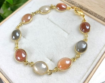 Vintage 835 Silver Moonstone Link Bracelet – 1980s Modern Design