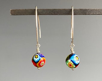 Venetian Glass Earrings - Venetian Glass Jewelry - Multi Colored Earrings - Millefiore Earrings - Italian Glass - Murano Drop