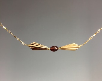 Art Deco Necklace - Garnet Art Deco Jewelry - Red Garnet Jewelry - Red Gemstone Jewelry - January Birthstone - Deco Tie