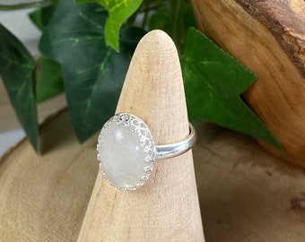 Moonstone Ring - Moonstone Jewelry - Solitaire Gemstone Ring - Statement Ring - White Jewelry - Bridal Jewelry - Oval Moonstone