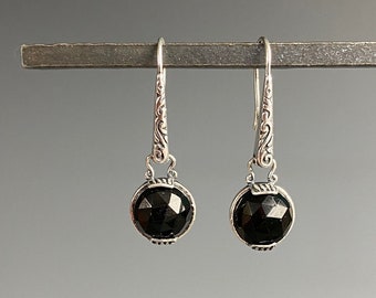 Black Spinel Earrings - Spinel Jewelry - Black Gemstone - Victorian Jewelry - Spinel Droplet