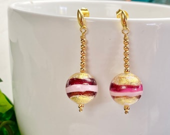 Murano Glass Earrings - Venetian Glass Jewelry - Gold Post Back Earrings -  Italian Jewelry - Gift For Her - Gold Swirl