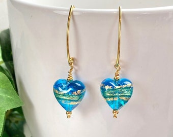 Murano Glass Earrings - Venetian Glass Jewelry - Heart earrings - Italian Glass - Banded Heart
