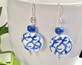 Kazuri Bead Earrings - Kazuri Jewelry - African Bead Jewelry - Dutch Blue
