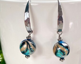 Murano Glass Earrings - Murano Jewelry - Venetian Jewelry -  Italian Jewelry - Oxidized Sterling Jewelry - Forest Night