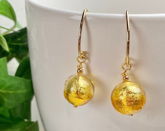 Murano Glass Earrings - Murano Glass Jewelry - Gold Jewelry - Venetian Glass Jewelry - Italian Jewelry - Sun Gold