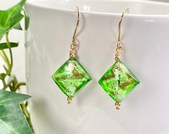 Venetian Glass Earrings - Venetian Glass Jewelry - Green Jewelry -  Italian Glass - Greeny