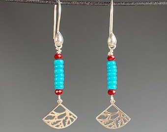 Sleeping Beauty Turquoise Earrings - Turquoise and Red Coral Jewelry - Southwestern Jewelry - Beaded Earrings - Beauty Southwest