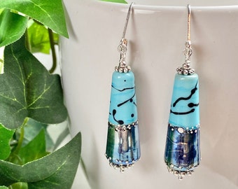 Lampwork Earrings - Lampwork Jewelry - Artisan Jewelry - Blue Earrings - Blue Jazz