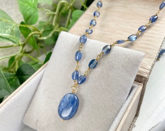 Kyanite Necklace - Kyanite Jewelry - Blue Gemstone Jewelry - Kyanite Chain - Kyanite Pendant - Oval Kyanite