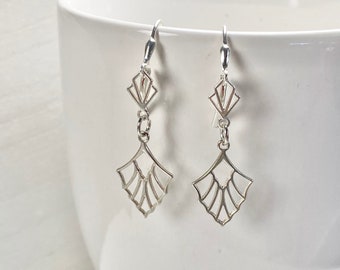 Art Deco Earrings - Art Deco Jewelry - Sterling silver earrings - 1920's jewelry - 1920's earrings - Deco fan