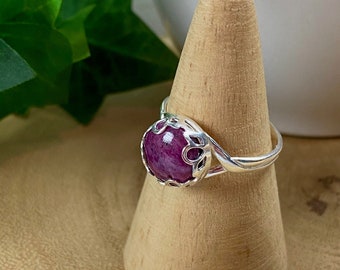 Ruby Solitaire Sterling Silver Ring - Size 9 Ring - July Birthstone  Ring - Red Ring - Xmas Gift - Round Ruby