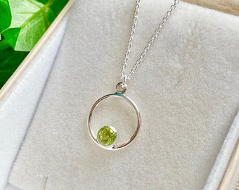 Peridot Necklace - Peridot Pendant - Peridot Jewelry - August Birthstone - August Gift - Peridot Halo