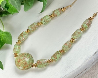 Venetian Glass Necklace - Venetian Glass Jewelry - Pale Green Jewelry - Italian Glass - Lime Fresh