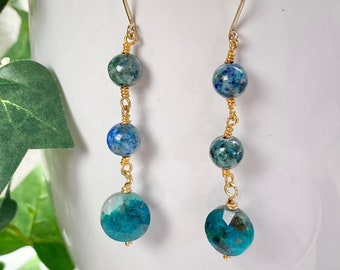 Chrysocolla Earrings - Chrysocolla Jewelry - Gemstone Jewelry - Beaded Earrings - Branch