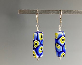 Venetian Glass Earrings - Venetian Glass Jewelry - Retro Jewelry -  Italian Glass- Venetian Millefiore Jewelry - 60's Jewelry - Retro