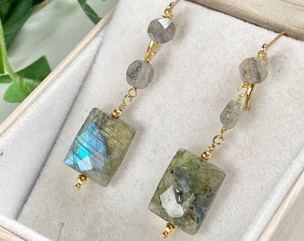 Labradorite Earrings - Labradorite Jewelry - Gemstone Earrings - Gray Jewelry - Storm