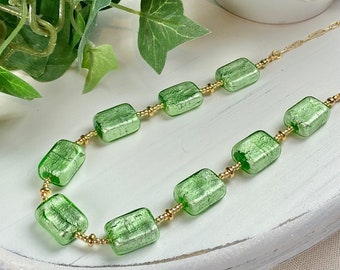 Venetian Glass Necklace - Venetian Jewelry - Venetian Glass -  Italian Glass - Beaded Green Necklace - Ireland Path