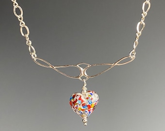 Venetian Heart Necklace - Venetian Pendant - Heart Jewelry - Venetian Glass Jewelry - Heart Sparkle