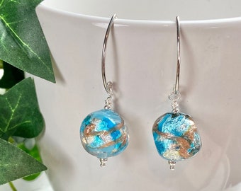 Venetian Glass Earrings - Venetian Glass Jewelry - Blue Earrings - Italian Glass Jewelry -  Turq Silver
