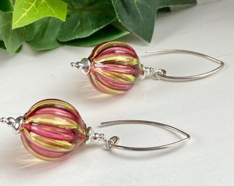 Murano Glass Earrings - Murano Jewelry - Italian Blown Glass Jewelry - Venetian Glass - Beach Ball Striped